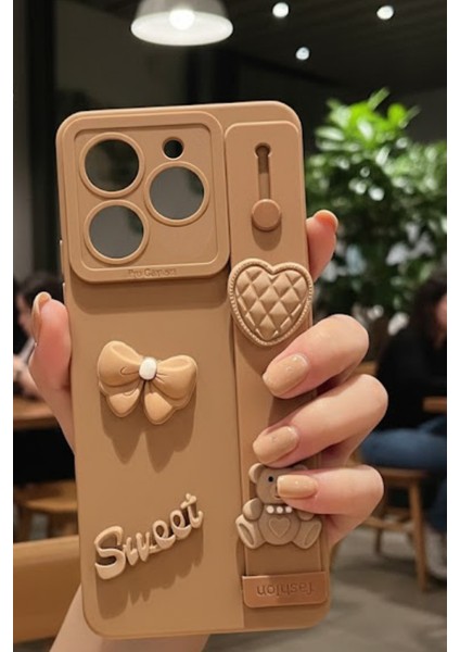 Tecno Spark 10 Pro Uyumlu Kılıf Kahverengi Renk 3D Figürlü Darbe Emici Yumuşak Silikon Kapak modelleri