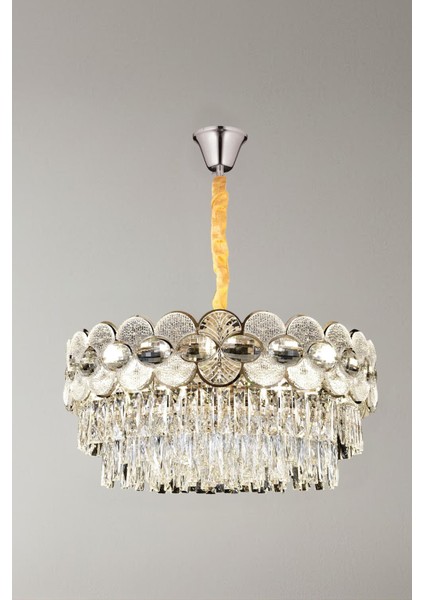 Zambak Krom 50 cm Kristal Taşlı Modern Avize – Salon ve Oturma Odası