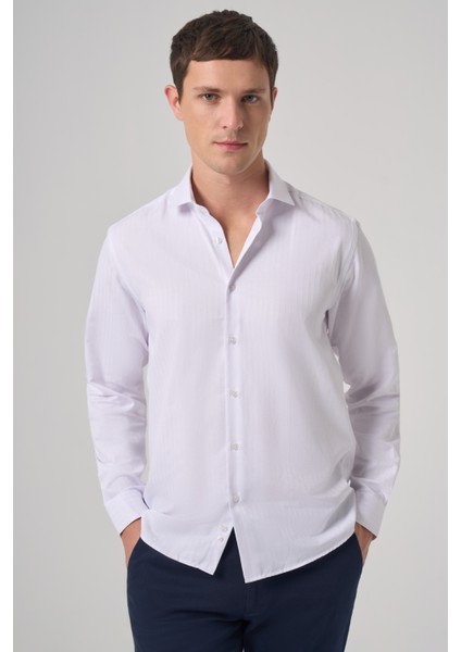 Erkek Beyaz Trend Slim Fit Italyan Yaka Gömlek fiyatları