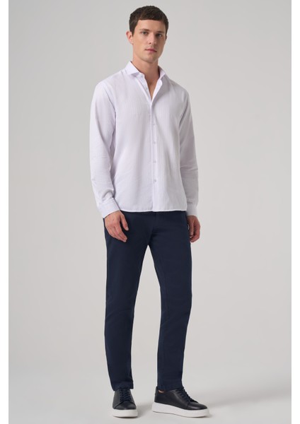 Erkek Beyaz Trend Slim Fit Italyan Yaka Gömlek fırsatları