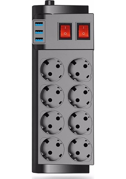 Termal Akım Korumalı USB 2.1A Şarj Çıkışlı 16A 4000W 8 Li Uzatma Grup Priz