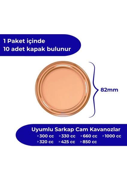 Hijyenik Paketli 10 Adet Kavanoz Kapağı - Bronz - 82mm fiyatları