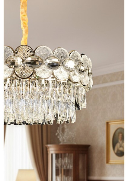 Zambak Krom 60 cm Kristal Taşlı Modern Avize – Salon ve Oturma Odası fiyatları