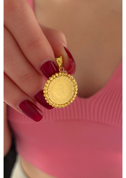 22 Ayar Yatırımlık Yeni Çeyrek Altınlı Çevresi 14 Ayar Altın Dorika Top Detaylı Tasarım Kolye Ucu fiyatları