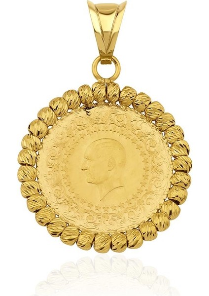 22 Ayar Yatırımlık Yeni Çeyrek Altınlı Çevresi 14 Ayar Altın Dorika Top Detaylı Tasarım Kolye Ucu modelleri