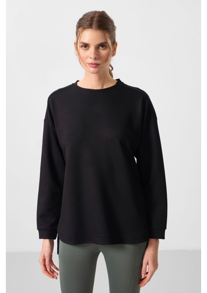 Siyah Yumuşak Dokulu O Yaka Rahat Form Kadın Tunik Sweatshirt - 97305