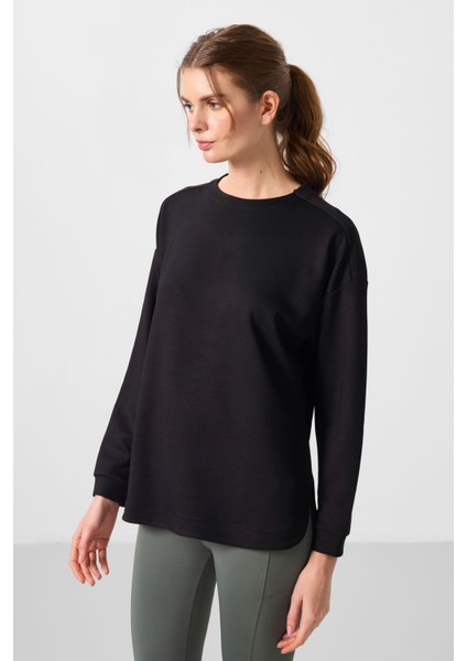 Siyah Yumuşak Dokulu O Yaka Rahat Form Kadın Tunik Sweatshirt - 97305
