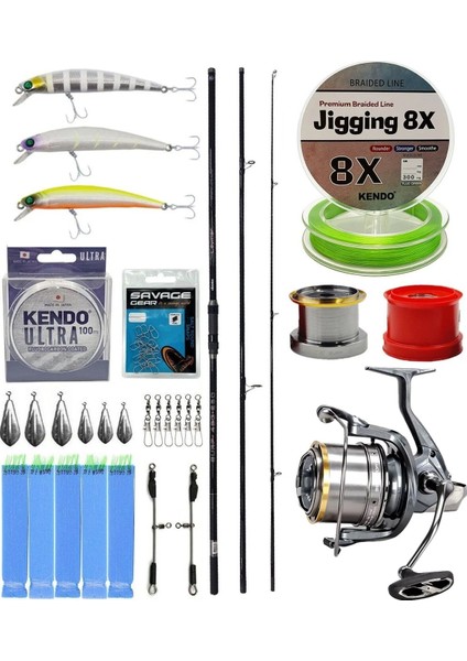 Yekoutdoor Yüksek Performans Okuma Ceymar Surf 4,30 M 100-250 gr 3 Parça Surf Kamışı&okuma Flite Surf FLS35-1500AY Gunsmoke Olta Makinesi