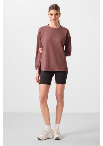 Kahverengi Yumuşak Dokulu O Yaka Rahat Form Kadın Tunik Sweatshirt - 97305