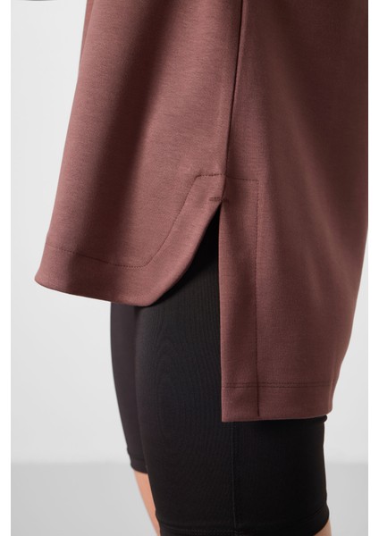 Kahverengi Yumuşak Dokulu O Yaka Rahat Form Kadın Tunik Sweatshirt - 97305