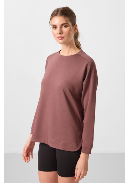 Kahverengi Yumuşak Dokulu O Yaka Rahat Form Kadın Tunik Sweatshirt - 97305