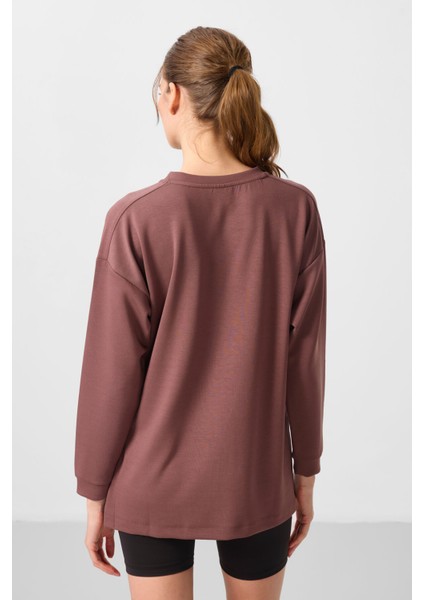 Kahverengi Yumuşak Dokulu O Yaka Rahat Form Kadın Tunik Sweatshirt - 97305