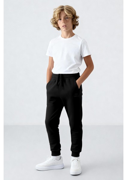 Siyah Standart Fit Manşetli Ince Erkek Çocuk Eşofman Alt - 11062 fiyatları