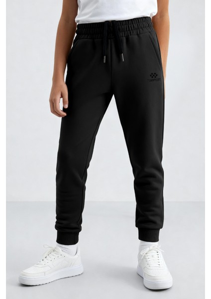 Siyah Standart Fit Manşetli Ince Erkek Çocuk Eşofman Alt - 11062 modelleri