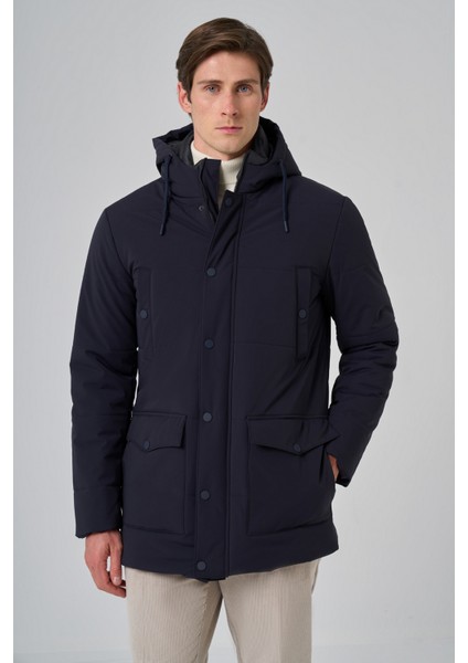 Erkek Lacivert Poliamit Çıtçıtlı Kapüşonlu Mont fırsatları