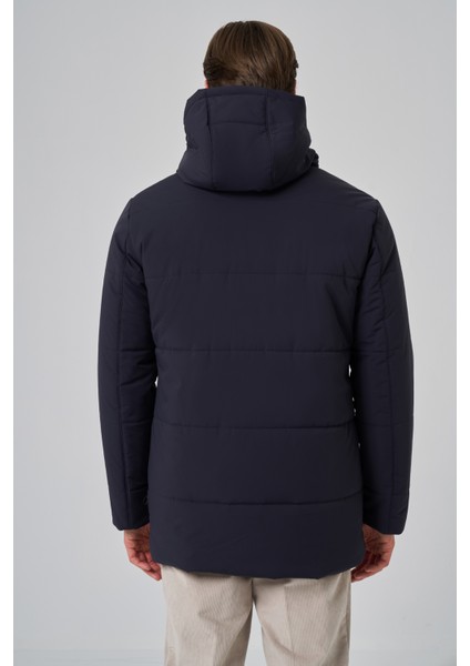 Erkek Lacivert Poliamit Çıtçıtlı Kapüşonlu Mont indirimleri