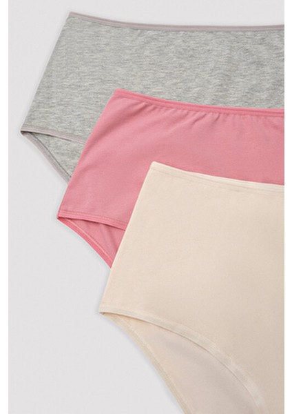 Soft Color 3'lü Çok Renkli Yüksek Bel Slip Külot Pamuklu Konforlu Tasarım