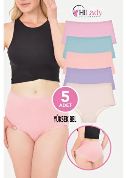 Kadın Yüksek Bel Külot 5'li Paket Soft Renkler, Likralı Esnek Pamuklu ve Nefes Alabilir fırsatları