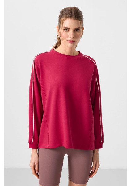 Viva Kırmızı Yumuşak Dokulu O Yaka Oversize Kadın Tunik Sweatshirt - 97303