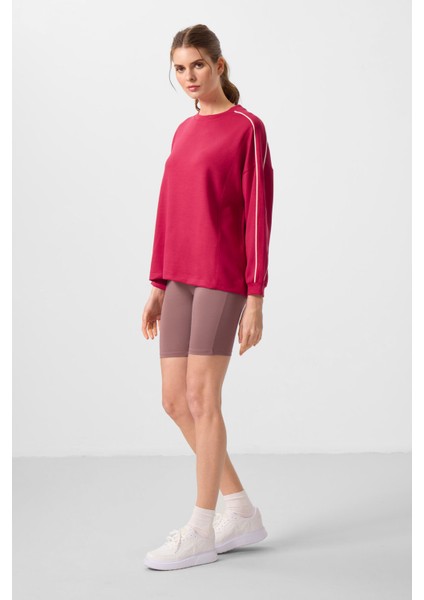 Viva Kırmızı Yumuşak Dokulu O Yaka Oversize Kadın Tunik Sweatshirt - 97303