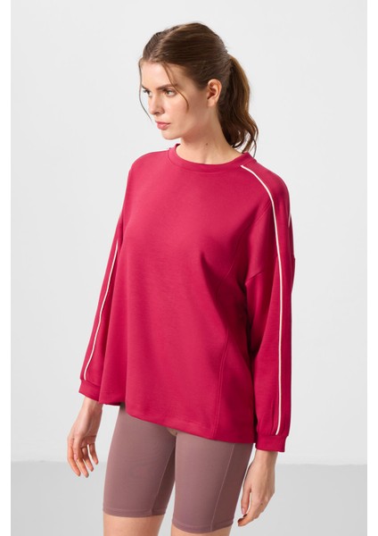 Viva Kırmızı Yumuşak Dokulu O Yaka Oversize Kadın Tunik Sweatshirt - 97303