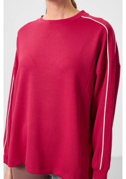 Viva Kırmızı Yumuşak Dokulu O Yaka Oversize Kadın Tunik Sweatshirt - 97303