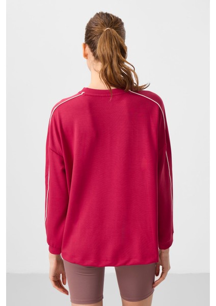 Viva Kırmızı Yumuşak Dokulu O Yaka Oversize Kadın Tunik Sweatshirt - 97303