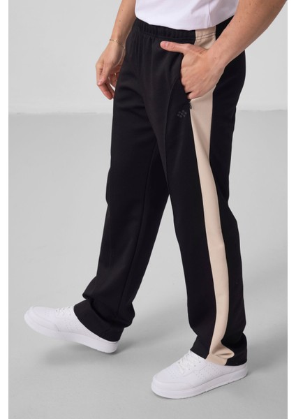 Siyah-Bej Yüzeyi Dokulu Standart Fit Palazzo Erkek Pantolon - 82171