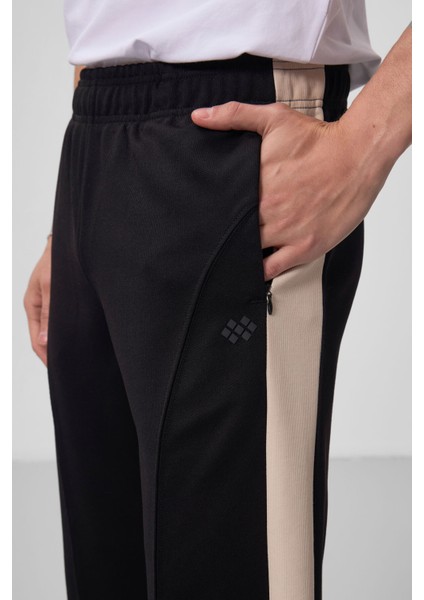 Siyah-Bej Yüzeyi Dokulu Standart Fit Palazzo Erkek Pantolon - 82171