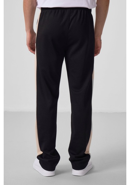 Siyah-Bej Yüzeyi Dokulu Standart Fit Palazzo Erkek Pantolon - 82171