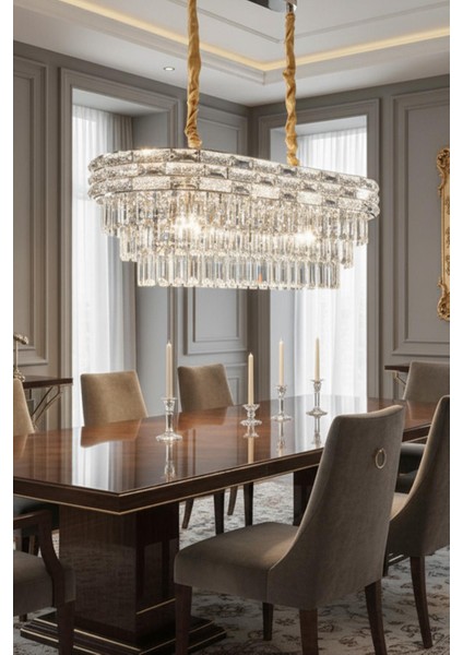 Suyolu Krom 80 cm Kristal Taşlı Modern Avize – Yemek Masası ve Salon