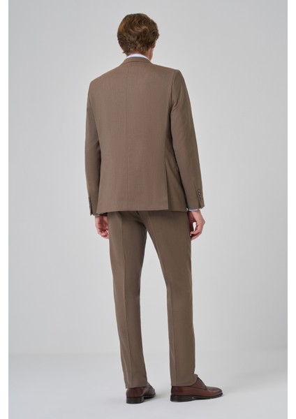 Erkek Kahve Yünlü Slim Fit Mono Yaka Takım Elbise indirimleri