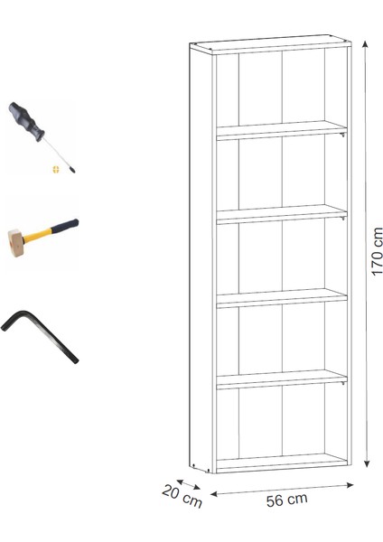 5 Raflı Beyaz Kitaplık Suntalam Malzeme ile 170 cm Yükseklik ve 56 cm Genişlik fırsatları
