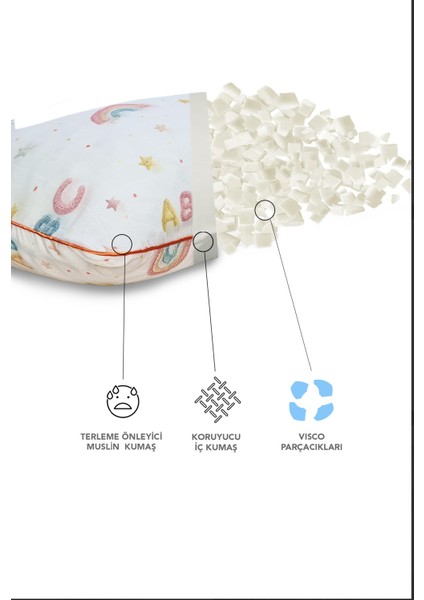 Müslin Kumaşlı Ortopedik Çocuk Yastığı,visco Parçacıklı Pamuk Kılıflı 40*60 *1100 Gr(Abc) indirimleri