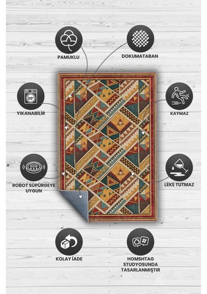 Rustik Halı, Çok Renkli Halı, Geometrik Halı, Üçgen Desenli Oturma Odası Halısı, Yıkanabilir Halı modelleri