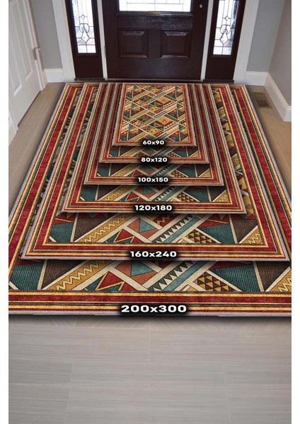 Rustik Halı, Çok Renkli Halı, Geometrik Halı, Üçgen Desenli Oturma Odası Halısı, Yıkanabilir Halı fırsatları