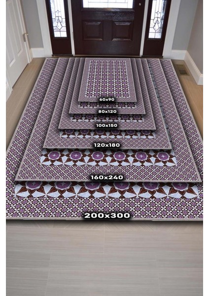 Mürdüm Eriği Renkli Geometrik Desenli Antik Salon Halısı, Yıkanabilir Mutfak Halısı, Oturma Odası Halısı fırsatları