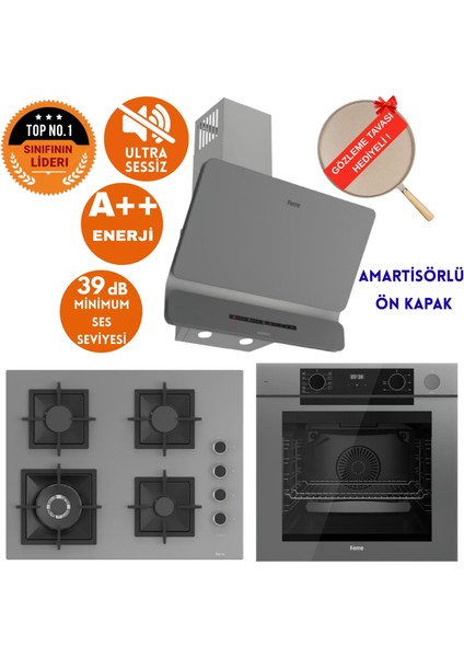 Fryart&steamart-Silentart Woki Sessiz Antrasit-Gri Ankastre SET(D082-SA +QEP64CPR +SC408-WFA)