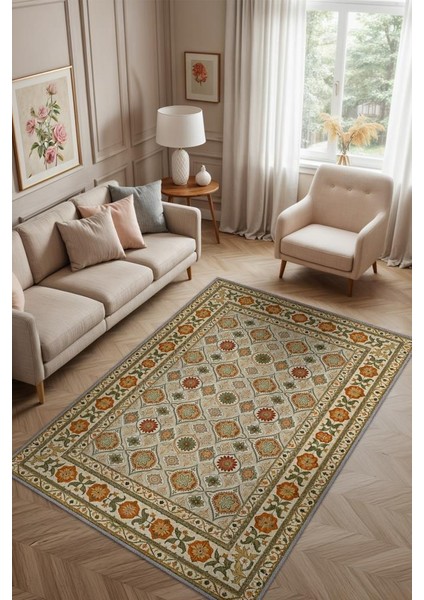 Klasik Tarz Çiçek Desenli Oda Halısı, Antik Maksimalist Ev Dekoru, Yıkanabilir Dokuma Pamuk Tabanlı Kaymaz Tabanlı Halı