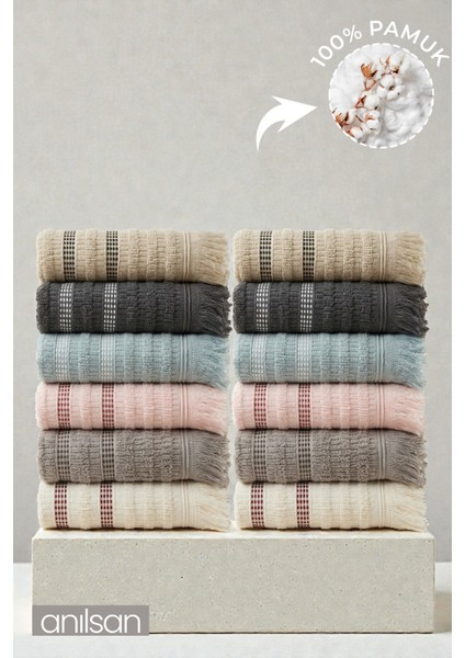 12'li Agros El Havlusu - 50X80 Cm, 170 Gr, %100 Pamuk, Spa ve Otel Havlusu, Günlük Kullanıma Uygun
