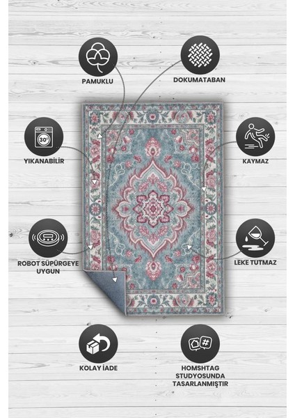 Göbekli Iran Halısı Tarzı Yıkanabilir Pastel Renkli Salon Halısı, Mavi Pembe Oturma Odası Halısı modelleri