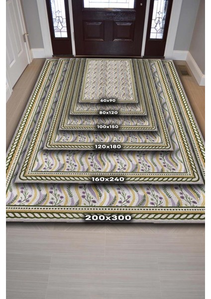 Leylak Yeşil ve Sarı Renkli Oturma Odası Halısı, Doğal Ev Dekoru, Yıkanabilir Dokuma Pamuk Tabanlı Halı fırsatları