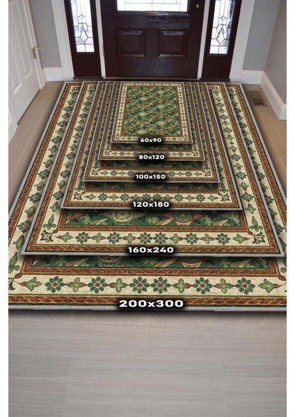 Kaz Figürlü Sarmaşık Desenli Oturma Odası Halısı, Yeşil Orman Desenli Klasik Bordürlü Maksimalist Halı fırsatları