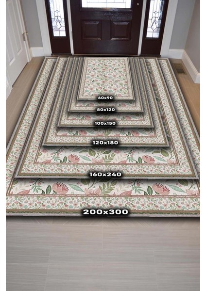 Yeşil Pembe Çiçek Desenli Salon Halısı, Bahar Temalı Dokuma Pamuk Tabanlı Kaymaz Tabanlı Halı fırsatları