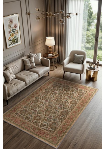 Büyük Çiçek Desenli Halı Klasik Tarz, Antik Desenli Yıkanabilir Dokuma Pamuk Tabanlı Halı