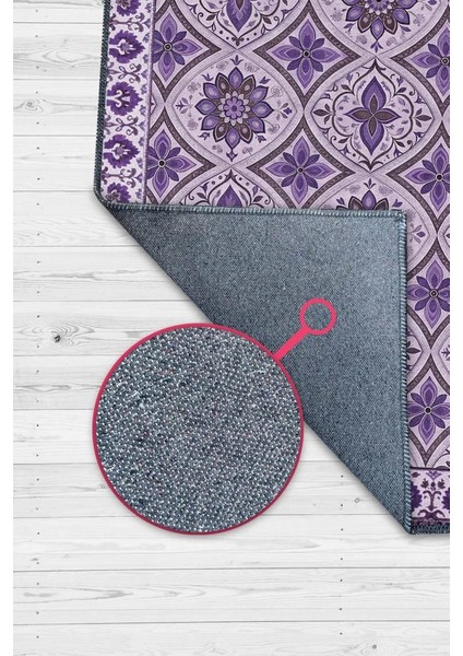 Mor Renkli Geomterik Madalyon Desenli Çiçekli Oturma Odası Halısı, Kaymaz Tabanlı Mutfak Halısı fiyatları