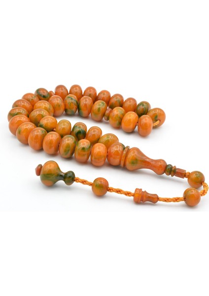 Ahmet Emin Yapımı Tekerlek Kesim Turuncu Yeşil Sıkma Kehribar Tesbih