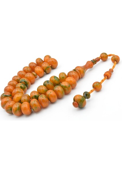 Ahmet Emin Yapımı Tekerlek Kesim Turuncu Yeşil Sıkma Kehribar Tesbih fiyatları