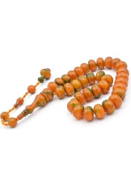 Ahmet Emin Yapımı Tekerlek Kesim Turuncu Yeşil Sıkma Kehribar Tesbih modelleri