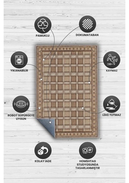 Damalı Ceviz Rengi Oturma Odası Halısı, Kareli Kahverengi Salon Halısı, Minimalist Yatak Odası Halısı modelleri